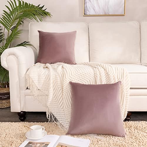 Stellhome Soft Decorative Velvet Cushion Covers Square Throw Pillow Covers for Bed Couch Sofa Bench, 20 x 20 inch (50 cm), Dusty Pink, Pack of 2 Solid Throw Pillow Case