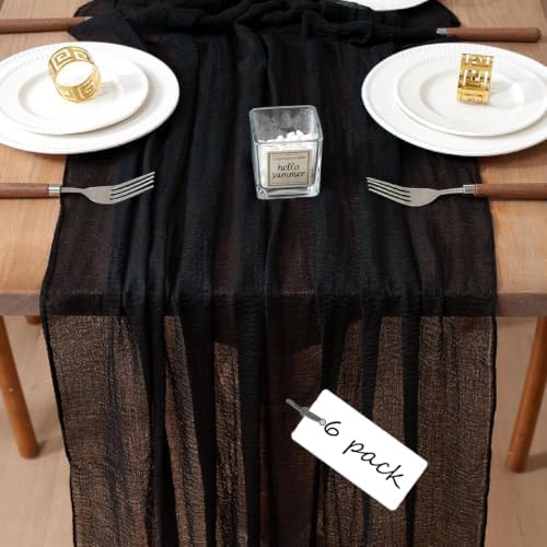 6Pcs Cheesecloth Table Runner Black 10FT Boho Gauze Cheese Cloth Table Runners 120 Inches Long Rustic Sheer for Centerpiece Home Party Christmas Wedding Baby Shower Spring Easter Decor