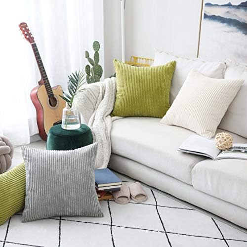 Home Brilliant Pillow Covers 22x22 2 Packs Throw Pillows Covers Striped Velvet Sofa Pillows Decorative Sets Holiday Decor, 55cm, 22 x 22 Inch, Light Grey