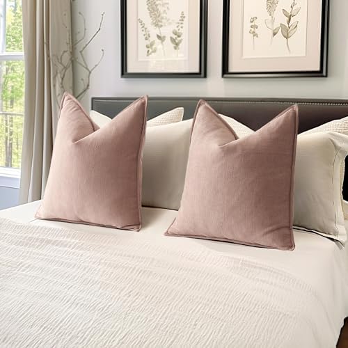 MIULEE Pack of 2 Blush Pink Euro Shams Chenille Pillow Covers 26x26 Inch