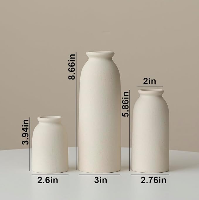 Ceramic Vase Set-3, Small Flower Vases for Decor, Modern Boho Farmhouse Style, Decorative Vases for Pampas Grass & Dried Flowers, Distressed Finish (Beige)