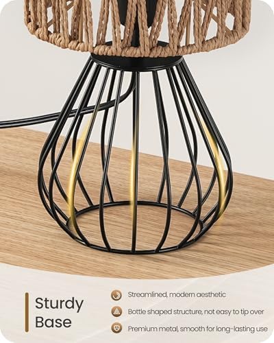 Rattan Table Lamp, Boho Table Lamp, Small Bedside Lamp, Handwoven Paper Lampshade, 2700K LED Bulb Included, Boho Desk Lamp, Modern Nightstand Lamp for Bedroom, Living Room, HW06TL05