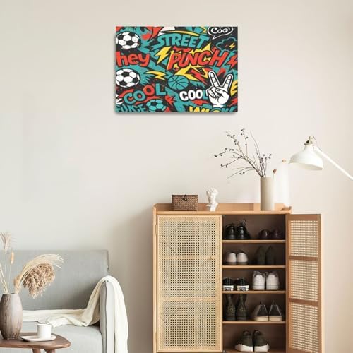 Soccer Wall Decor for Boys Room Soccer Wall Art Street Graffti Sports Pictures Football Canvas Prints Painting Artwork Decoration for Bedroom Playroom Framed Kids Teen Gifts 16"x24"
