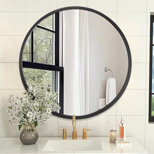 AOAOPQ Mirror for Wall Large Round Bathroom Entryway Living Room Hallway Bedroom 24 inch Black Matte Frame Mirrors Anti-Rust Hang