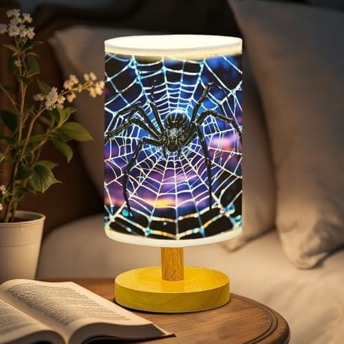 Spider Table Lamp LED 3-Color Pressed Bedside, Spider Shade Lamp with Wood Base for Bedroom Living Room Desk Office TL01