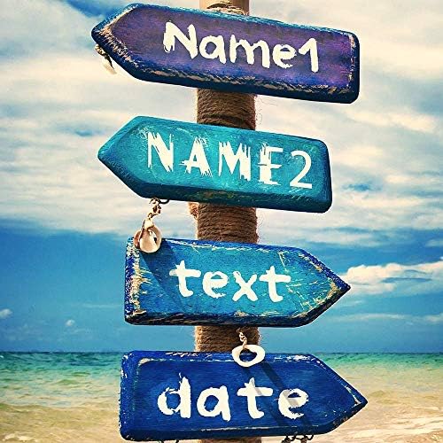 A&T ARTWORK Blue Sea Signport Personalized Canvas Prints Gift Couple's Names Sea and Love Sign Gift for Anniversary,Valentine's day,Wedding. 24x16 inches