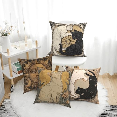 Cats Throw Pillow Covers Set of 4 Decorative Soft Double Sided Print Pillow Case Farmhouse Home Decor for Living Room Sofa Couch 18x18