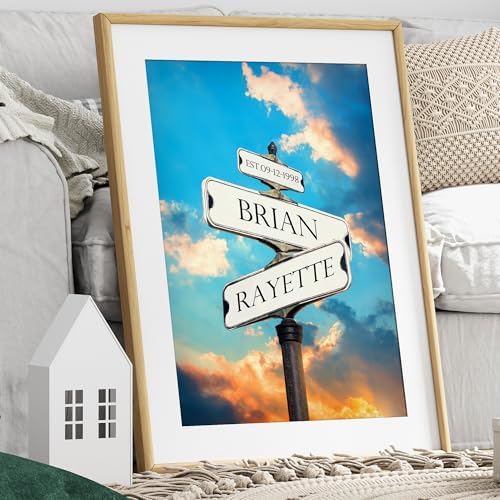 A&T ARTWORK Sunset GlowStreet Sign Canvas Poster Prints Gift,includes Names and the Date Unique Gift for the Anniversary.Canvas Poster UNFRAMED