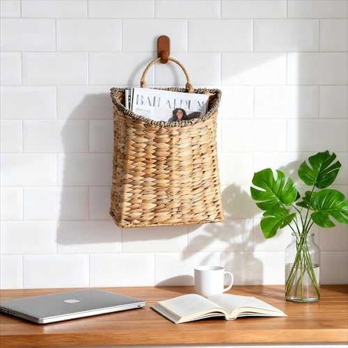 Woven Hanging Wall Basket, Rattan Wall Basket Planter, Front Door Hanger Basket Wreath for Plants,Outdoor Wicker Baskets for Wall,Door Baskets for Flowers Front Door Decor,8.6" D x 5.1" W x 11.6" H