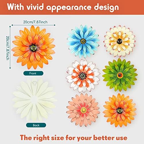Zhehao 6 Pcs Metal Flower Wall Art Decor 8 Inch Sunflower Wall Decorations Hanging Outdoor Art Multicolored Handmade Metal Flowers Outdoor Decor(Elegant Color)