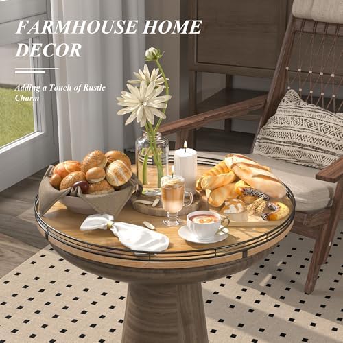 AMH 21-Inch Extra Large Farmhouse Oak Lazy Susan Organizer