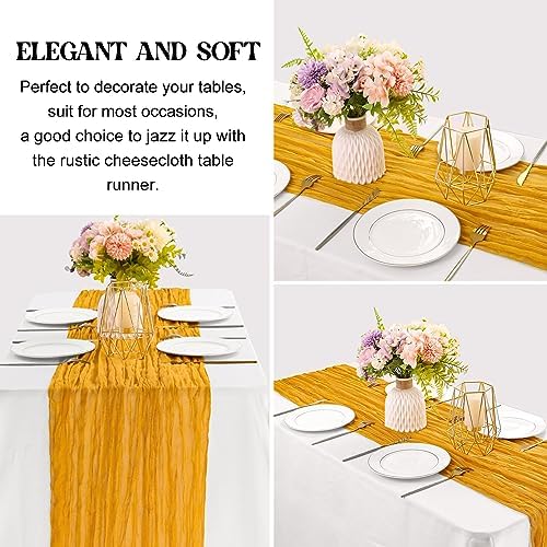 6 Pieces Mustard 10FT Cheesecloth Table Runner Boho Gauze Fabric Table Runner Rustic Sheer Runner for Wedding Birthday Baby Shower Party Boho Table Decoration（Mustard）