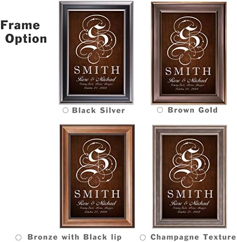 Family Sign - Framed Arts, Anniversary,with Family Name,Name of Couple,Family Member Name and Date Established.With Different Frame Styles Framed Size:21 5/8 x 15 1/2 inches