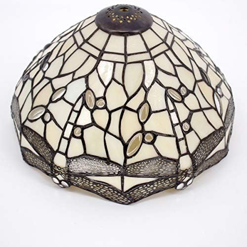 WERFACTORY Tiffany Lamp Cream Stained Glass Dragonfly Bedside Table Lamp