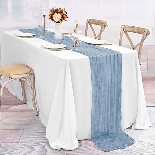 10 Pack Dusty Blue Table Runner 10Ft Cheesecloth Table Runner Boho Gauze Cheese Cloth Table Runners Romantic Long Sheer Fabric Table Runners for Wedding Party Bridal Shower