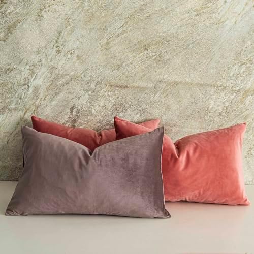 Coral Decorative Lumbar Velvet Throw Pillow Covers 12x20 inch Set of 2 with Zipper Luxury Soft Solid Rectangle Cushion Covers Case for Sofa Couch Bed Living Room
