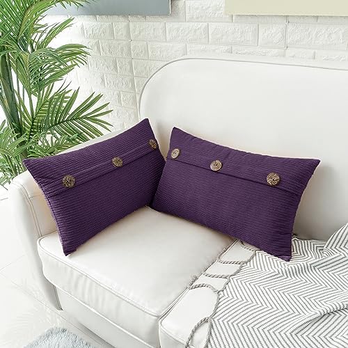 HWY 50 Purple Chenille Throw Pillow Covers 12x20 Inch Buttons Pack of 2