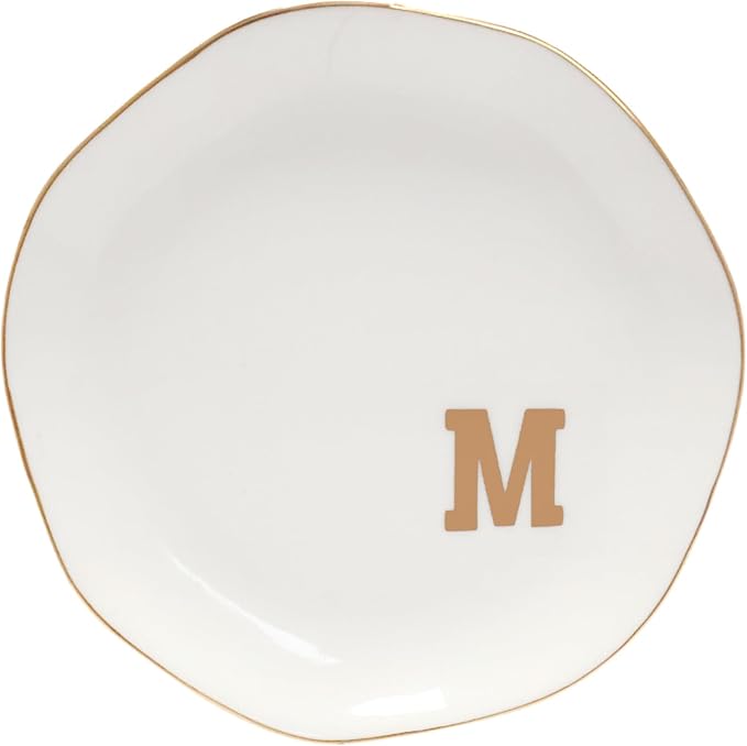 Ceramic Jewelry Tray Initial Ring Dish Personalized M-Monogrammed Engagement Wedding Gifts,Decorative Jewelry Holder for Birthday Mother's Day Christmas for Women, Ceramic White 4.5" (M)