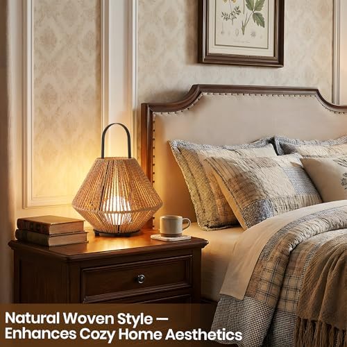 Cordless Rechargeable Handheld Rattan Lamp - Adjustable Color & Brightness Table Lamp for Indoor/Outdoor Use (Compact & Sturdy Design)