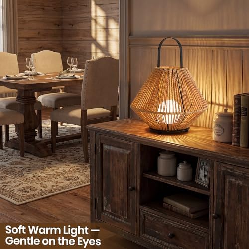 Cordless Rechargeable Handheld Rattan Lamp - Adjustable Color & Brightness Table Lamp for Indoor/Outdoor Use (Compact & Sturdy Design)