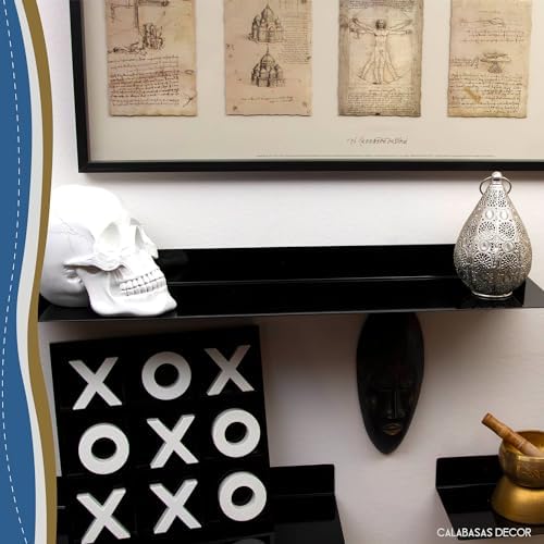 36x8 in Metal Floating Shelf Black Gloss Wall Mounted - Made in The USA - Bedroom, Living Room, Bathroom, Kitchen