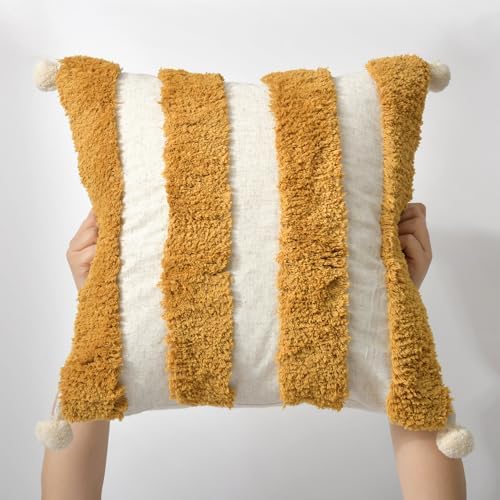 Boho Throw Pillow Covers 18x18 Tufted Decorations Mustard Yellow