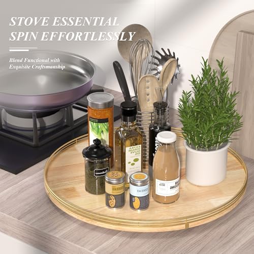 AMH 24-Inch Extra Large Lazy Susan with Solid Oak Base and Black Iron Rail