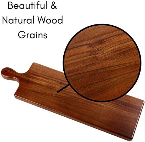 BIRDROCK HOME Acacia Wooden Serving Board with Handle - Long Charcuterie Tray for Party Cheese, Meat, Fruit & Bread Display - Decorative Food Platter for Kitchen - Natural Wood - Espresso, 23”