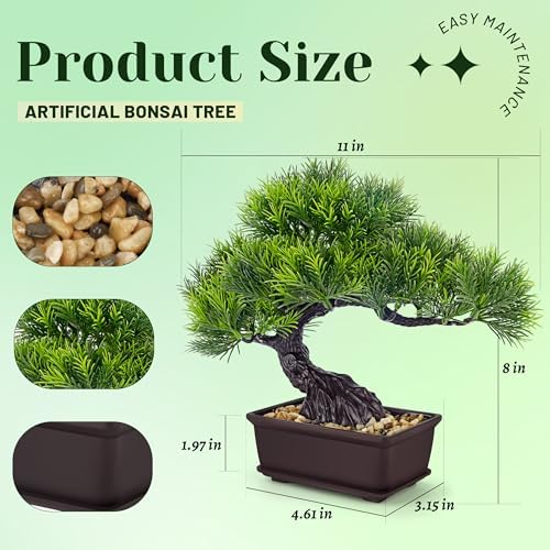 Der Rose Small Fake Bonsai Tree Cedar Decor Fake Plant for Shelf Desk Decor