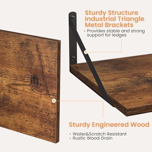 Heimlove 16W x 12D Deep Floating Shelves Set of 2 Rustic Brown