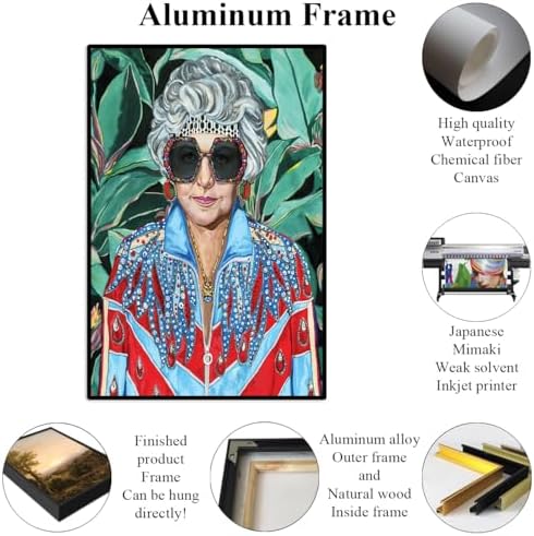 80s Artwork Fashion Golden Wall Art Girls Poster Dorothy Zbornak With Glasses Poster For Woman Room Decor Bea Arthur Tropical Canvas Prints (L16"xW12"-Black Metal Frame) Painting For Girl Dorm Decor
