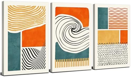Boho Wall Art Mid Century Modern Wall Decor Abstract Color Block Geometric Canvas Prints Paintings Colorful Simple Line Pictures Abstract Framed Artwork Living Room Bedroom Home Decoration 24x36" 3Pcs