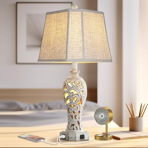 25'' Farmhouse Table Lamp for Living Room Bedroom with USB C+A
