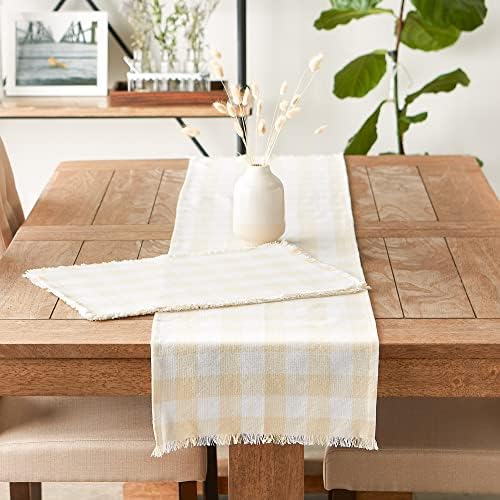 DII Fringed Check Tabletop, Placemat Set, 13x19, Natural, 6 Count