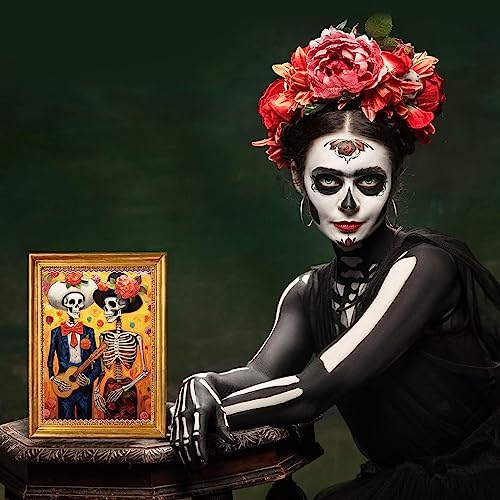 Adduster Day of The Dead Poster - 9 Piece Day of the Dead Decorations | Sugar Skull Wall Art Sugar Skull Art Print for Mexico Day Day of the Dead Halloween Wall Decor Living Room Decor
