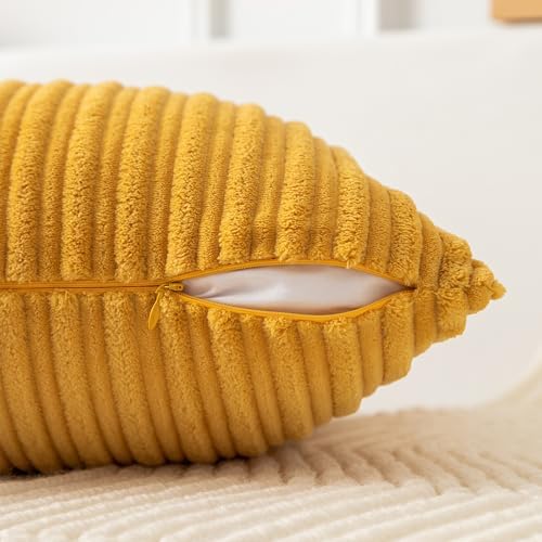 Kevin Textile Striped Corduroy 12”x20” Pillow Covers 2 Pack, Yellow