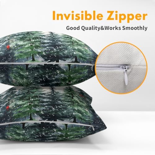 Green Tree Throw Pillow Covers Winter Snowy Forest Pillowcase 22x22 inch 2 PCS Nature Landscape Red Bird Decorative Cushion Cover for Home Patio Sofa Bedroom