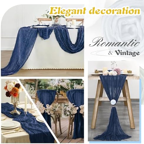 Navy Blue Cheesecloth Table Runner 6 Pack 35" Boho Gauze Runner 120 inches Long Runner Rustic Sheer Fabric Bulk for Baby Shower Wedding Bridal Birthday Party Table Decorations