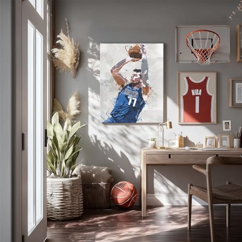 Luka Dončić Basketball Canvas Wall Art, Sports Player Poster, 16x20 Inch | Abstract splash ink athletic artwork, motivational sports wall decor for teen boys room, bedroom, living room, gym or office