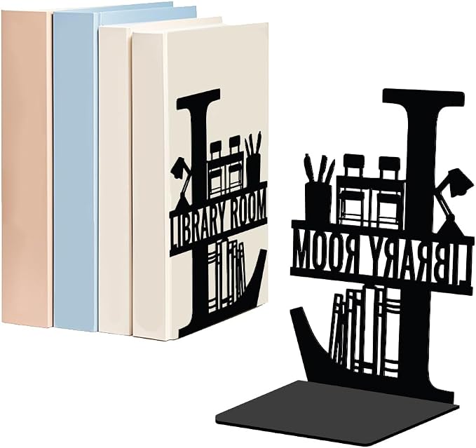 WADORN Library Room Metal Decorative Bookend for Shelves, Heavy Duty Book Ends for Heavy Books, Non-Skid Books Holder Stand for Desk, Book Support Stopper for Bookshelf Office Home, 5.3x4.3x7.9 Inch