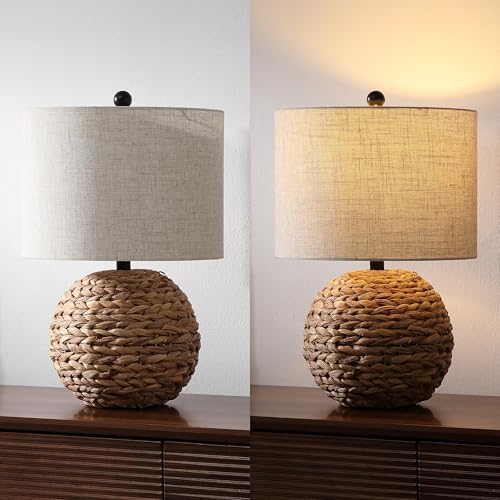 JONATHAN Y Camilo Coastal Woven Rattan Globe Table Lamp 21.5", Brown