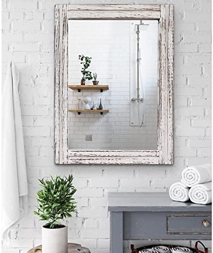 AAZZKANG Large Wall Mirror Rustic Wood Framed Hanging Mirrors Rectangle | 26"x18" Decorative Farmhouse Bedroom Bathroom Living Room Dressing Room Home Entryway