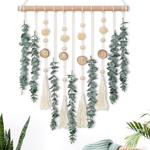 Artificial Eucalyptus Wall Hanging Faux Greenery Decor with Wicker Balls
