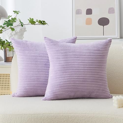 Home Brilliant Throw Pillow Covers for Bed 2 Pieces Throw Pillows Corduroy Light Purple Toss Pillowcases for Wedding Bedroom Couch, 40cm, 16x16 Inch, Lavender
