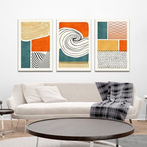 Boho Wall Art Mid Century Modern Wall Decor Abstract Color Block Geometric Canvas Prints Paintings Colorful Simple Line Pictures Abstract Framed Artwork Living Room Bedroom Home Decoration 24x36" 3Pcs
