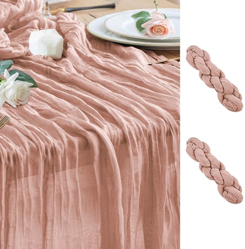 Wokceer Cheesecloth Table Runner Dusty Pink 10FT Boho Gauze, 2 Pack