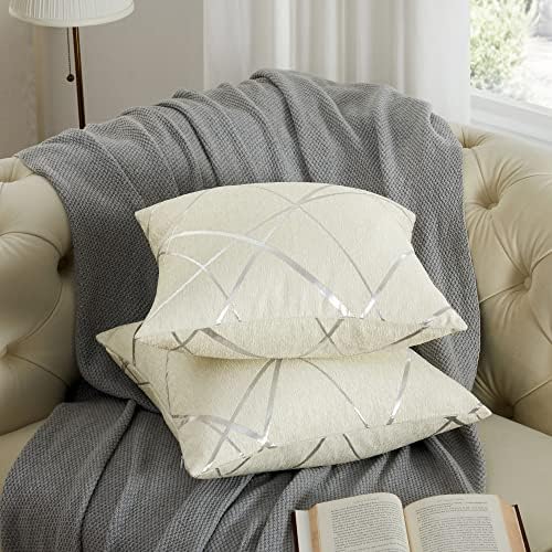 GIGIZAZA Decorative Couch Pillow Covers 22 x22,White Thick Cushion Pillow Covers,Sofa Square Accent Pillows Set of 2
