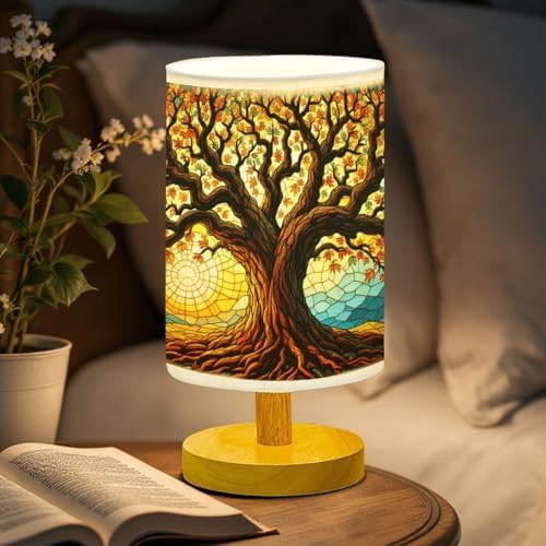 Tree of Life Table Lamp LED 3-Color Pressed Bedside, Tree of Life Shade Lamp with Wood Base for Bedroom Living Room Desk Office TL01