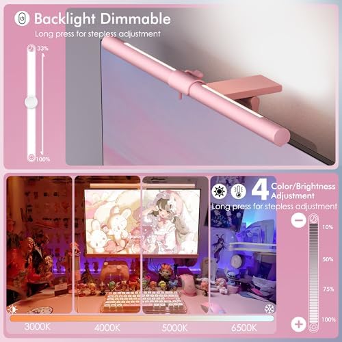 Quntis Pink Monitor Light Bar with Backlight, Desk Light Bar with Remote