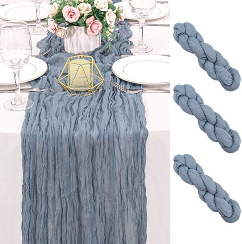 4 Pack 120 Inch Dusty Blue Cheesecloth Table Runner Boho Rustic Gauze Sheer Romantic 10 FT Long Cheese Cloth Table Runner for Bridal Baby Shower Wedding Party Birthday Holiday Home Easter Decor